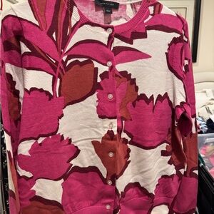 Ann Taylor Pink and Red Floral Cardigan